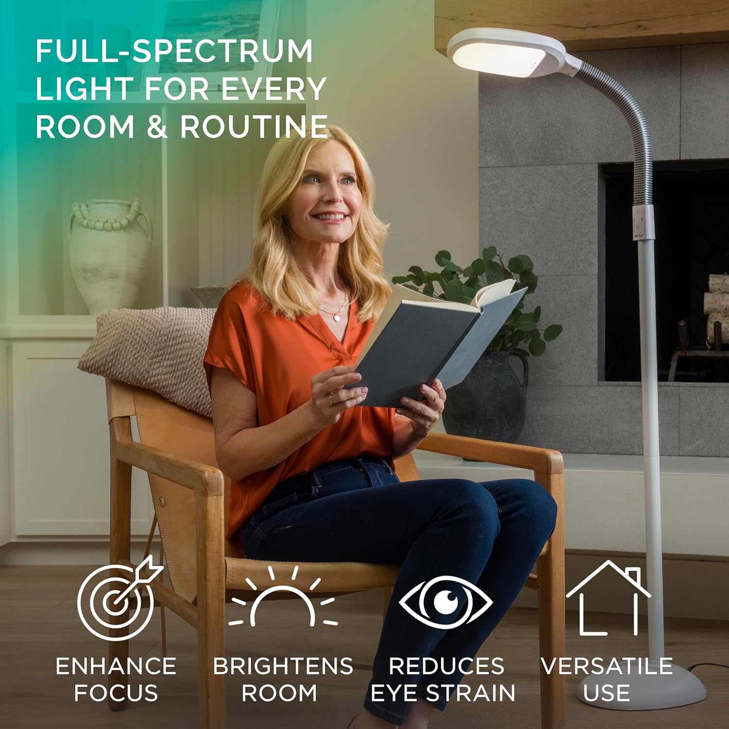 Verilux SmartLight Full Spectrum LED Modern Floor Lamp with Adjustable Brightness, Flexible Gooseneck and Easy Controls - Reduces Eye Strain and Fatigue - Ideal for Reading, Artists, Craft (White) - Image 2