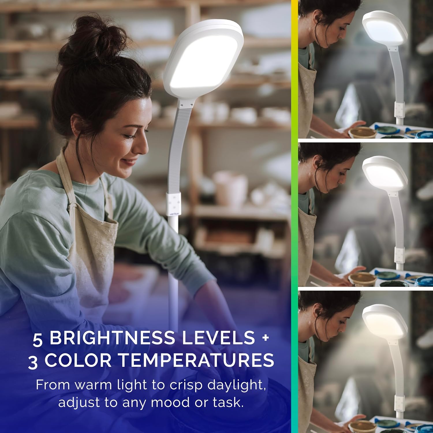 Verilux SmartLight Full Spectrum LED Modern Floor Lamp with Adjustable Brightness, Flexible Gooseneck and Easy Controls - Reduces Eye Strain and Fatigue - Ideal for Reading, Artists, Craft (White) - Image 5