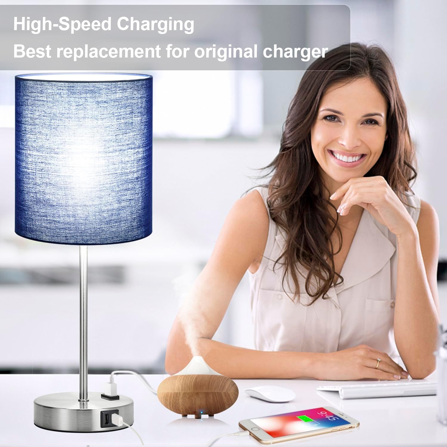 Set of 2 Touch Control Table Lamps with 2 USB & AC Outlet, 3-Way Dimmable Bedside Nightstand Lamps for Bedroom Living Room Nursery, 800 Lumens 5000K Daylight Bulbs Included - Image 7