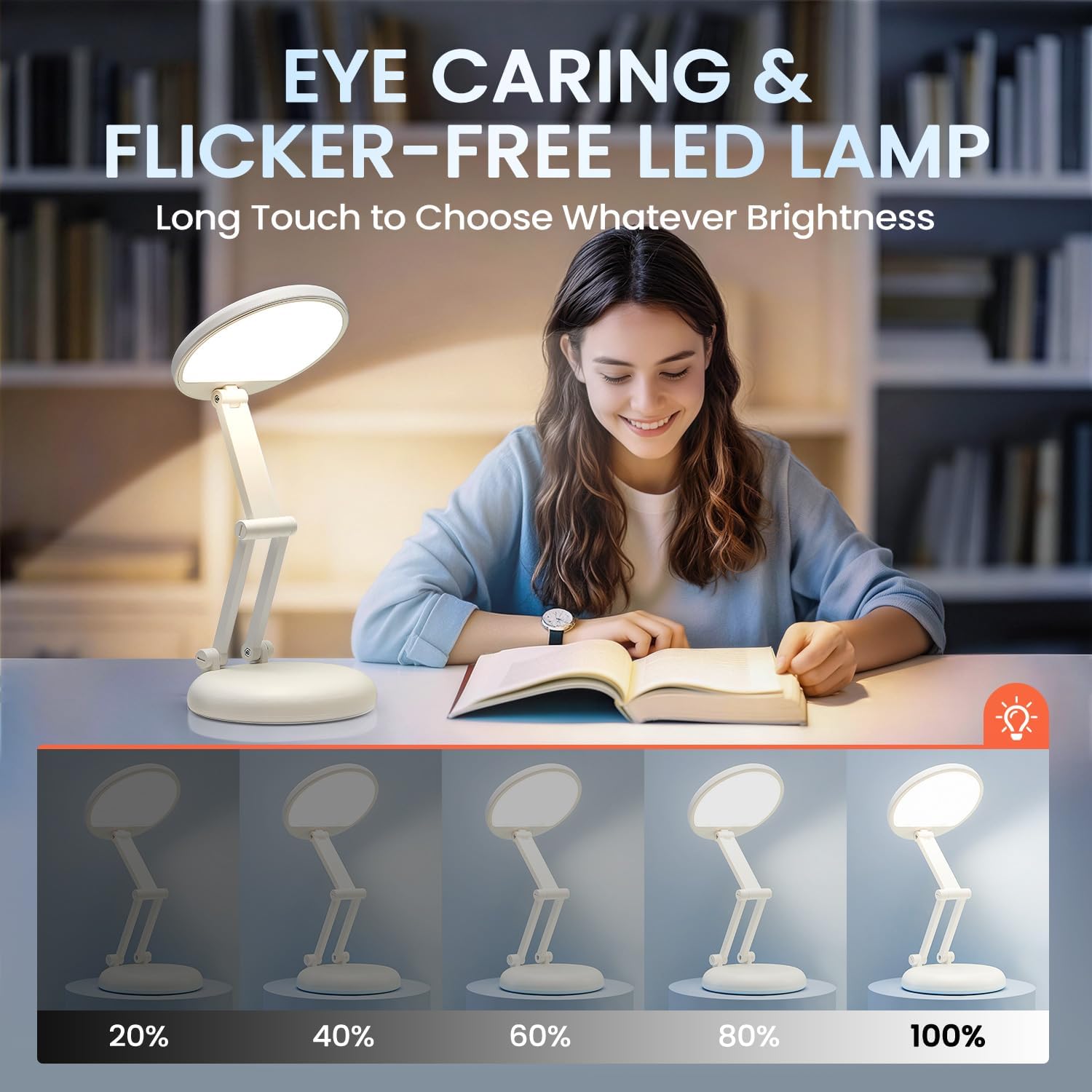 One Fire Rechargeable Table Lamp,Dimmable Cordless Lamp Desk Lamp for Dorm,3600mAh Battery Operated Lamp Rechargeable Lamp,Small Desk Lamp Portable Light for Office/Study/Nail/Craft/Puzzle(Warm Light) - Image 2