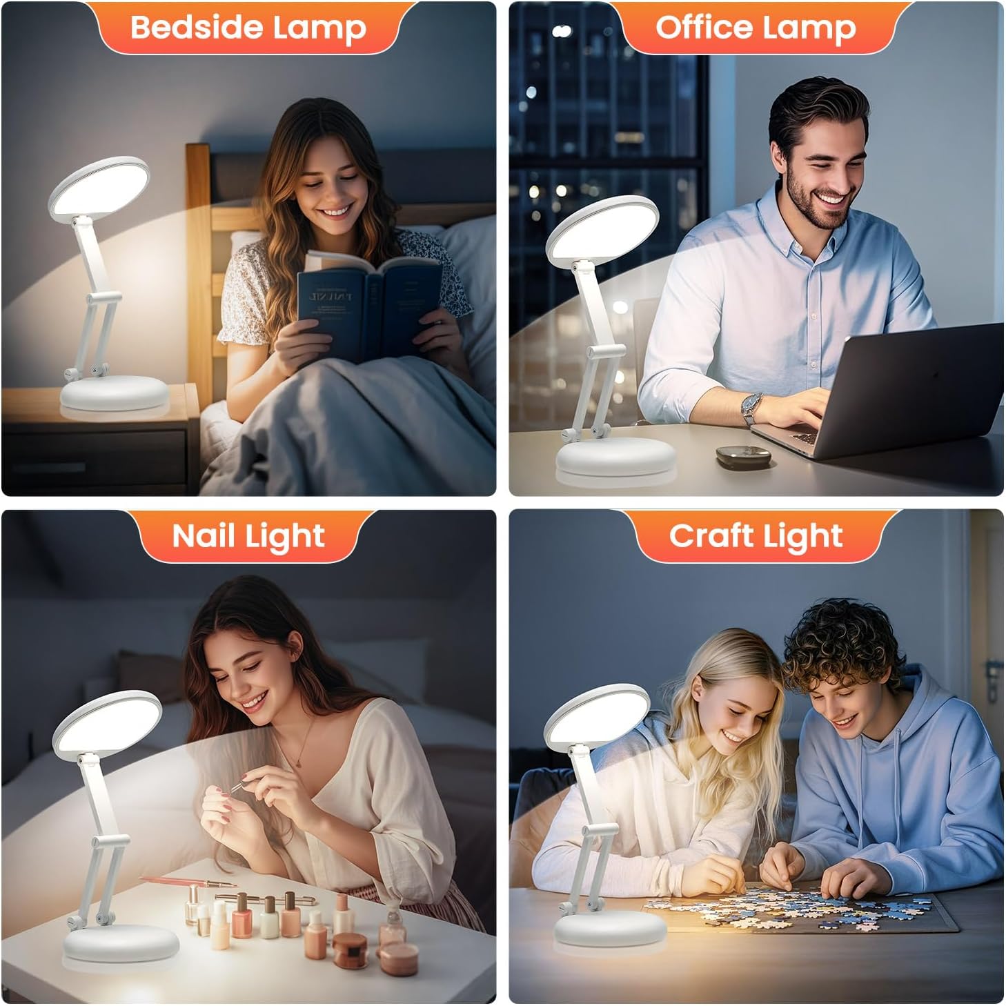 One Fire Rechargeable Table Lamp,Dimmable Cordless Lamp Desk Lamp for Dorm,3600mAh Battery Operated Lamp Rechargeable Lamp,Small Desk Lamp Portable Light for Office/Study/Nail/Craft/Puzzle(Warm Light) - Image 6
