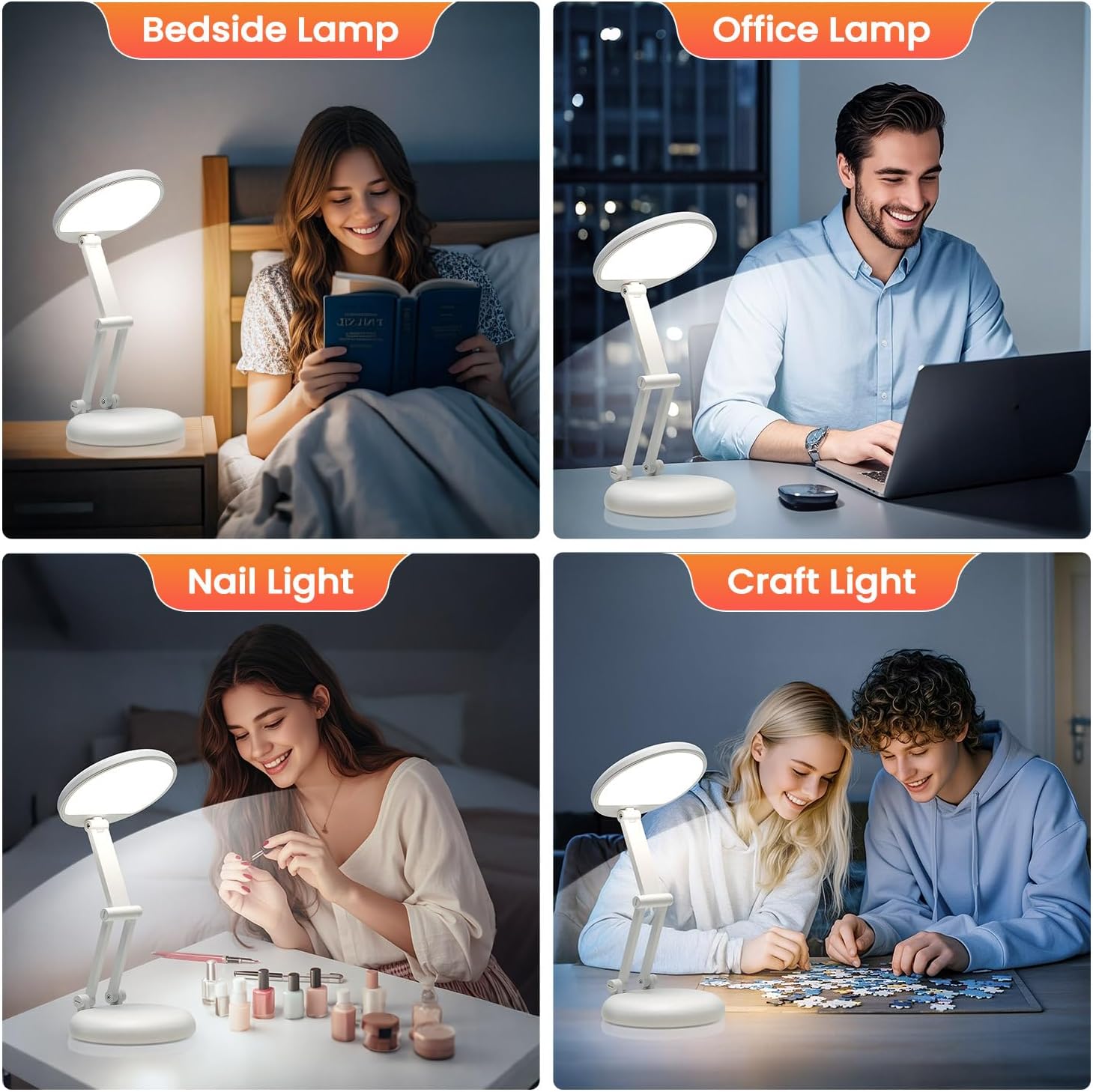 One Fire Rechargeable Table Lamp,Dimmable Cordless Lamp Desk Lamp for Dorm,3600mAh Battery Operated Lamp Rechargeable Lamp,Small Desk Lamp Portable Light for Office/Study/Nail/Craft/Puzzle(Warm Light) - Image 7