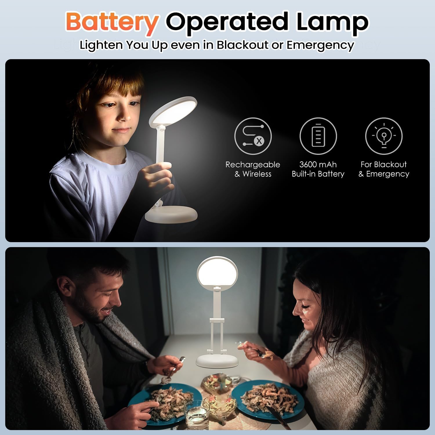 One Fire Rechargeable Table Lamp,Dimmable Cordless Lamp Desk Lamp for Dorm,3600mAh Battery Operated Lamp Rechargeable Lamp,Small Desk Lamp Portable Light for Office/Study/Nail/Craft/Puzzle(Warm Light) - Image 10