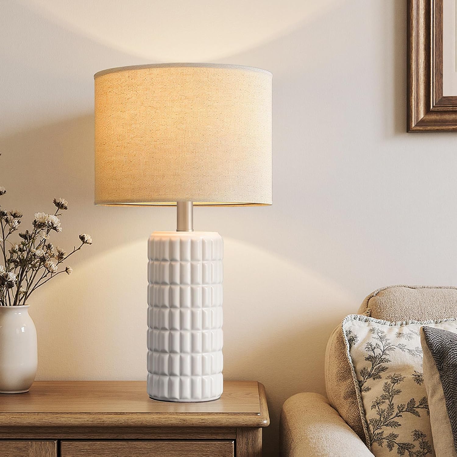 Seealle 23" Modern Ceramic Table Lamps Set of 2 - Table Lamps for Living Room, Farmhouse Bedside Night Stands Lamp for Bedroom, White Nightstand Lamps Set of 2, Desk Lamp for End Table Home Decor - Image 2