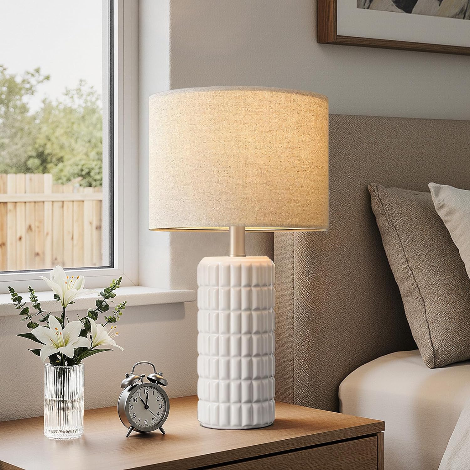 Seealle 23" Modern Ceramic Table Lamps Set of 2 - Table Lamps for Living Room, Farmhouse Bedside Night Stands Lamp for Bedroom, White Nightstand Lamps Set of 2, Desk Lamp for End Table Home Decor - Image 3