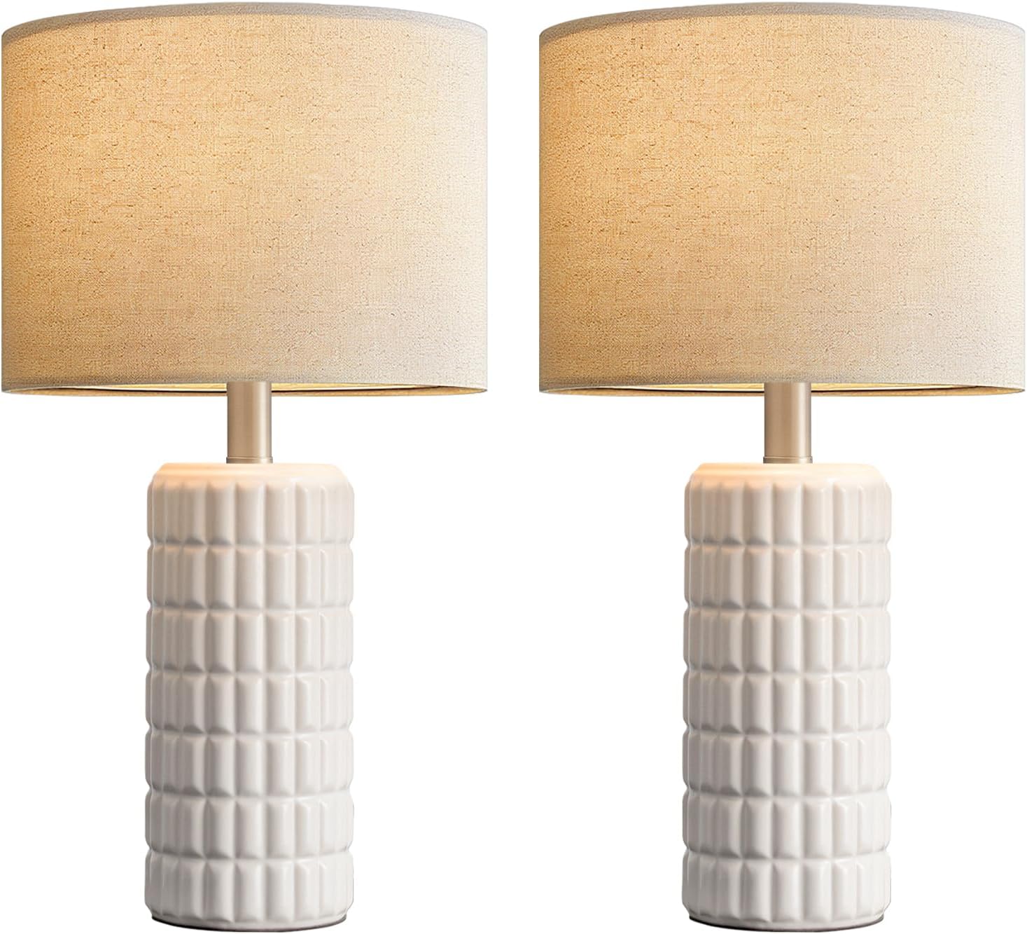 Seealle 23" Modern Ceramic Table Lamps Set of 2 - Table Lamps for Living Room, Farmhouse Bedside Night Stands Lamp for Bedroom, White Nightstand Lamps Set of 2, Desk Lamp for End Table Home Decor - Image 8
