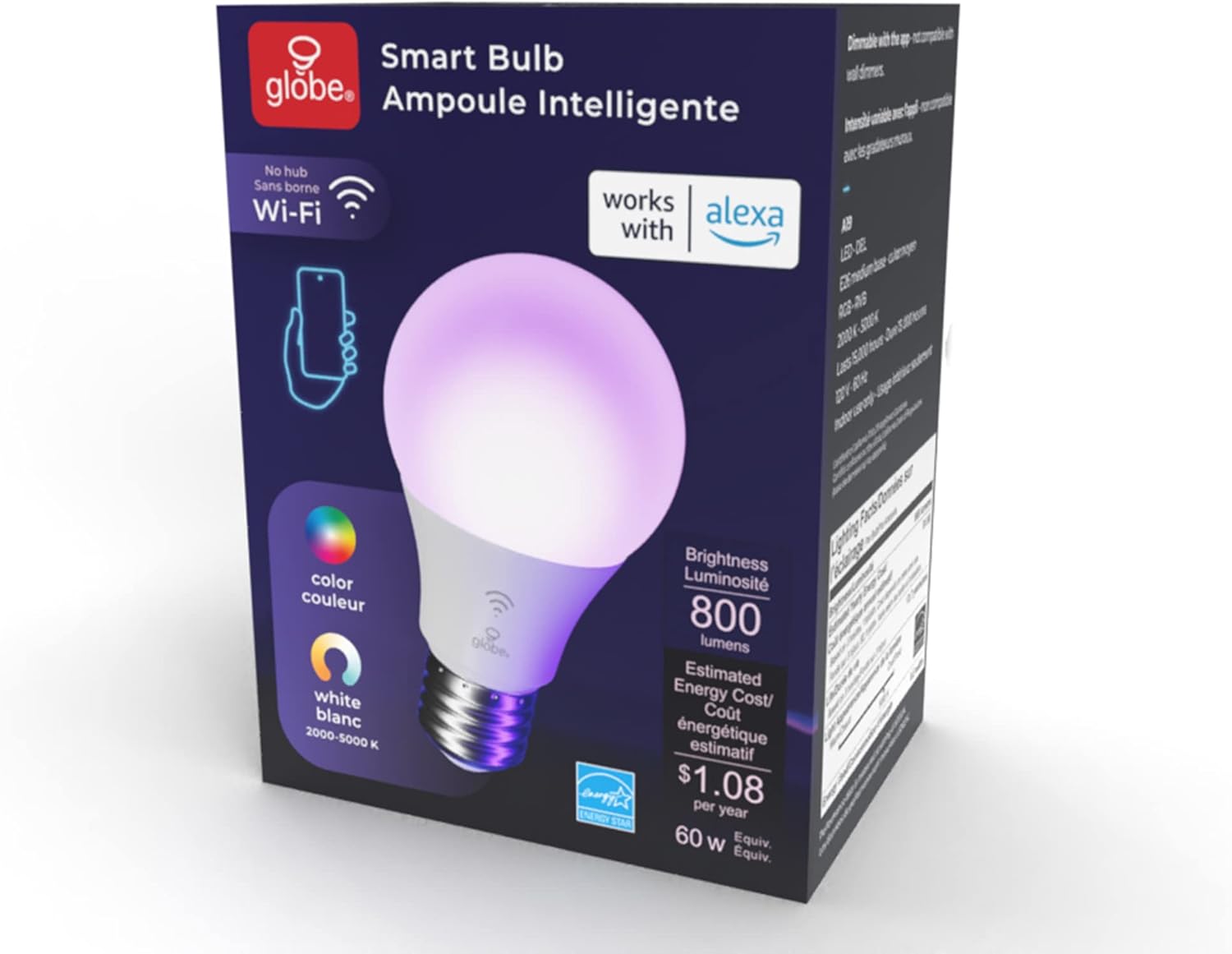 Globe Electric 50589 Color-Changing A19 LED Smart Light Bulb, 2.4 GHz Wi-Fi, 60W Equivalent 800LM, Works with Alexa Only, 1-Pack - Image 11