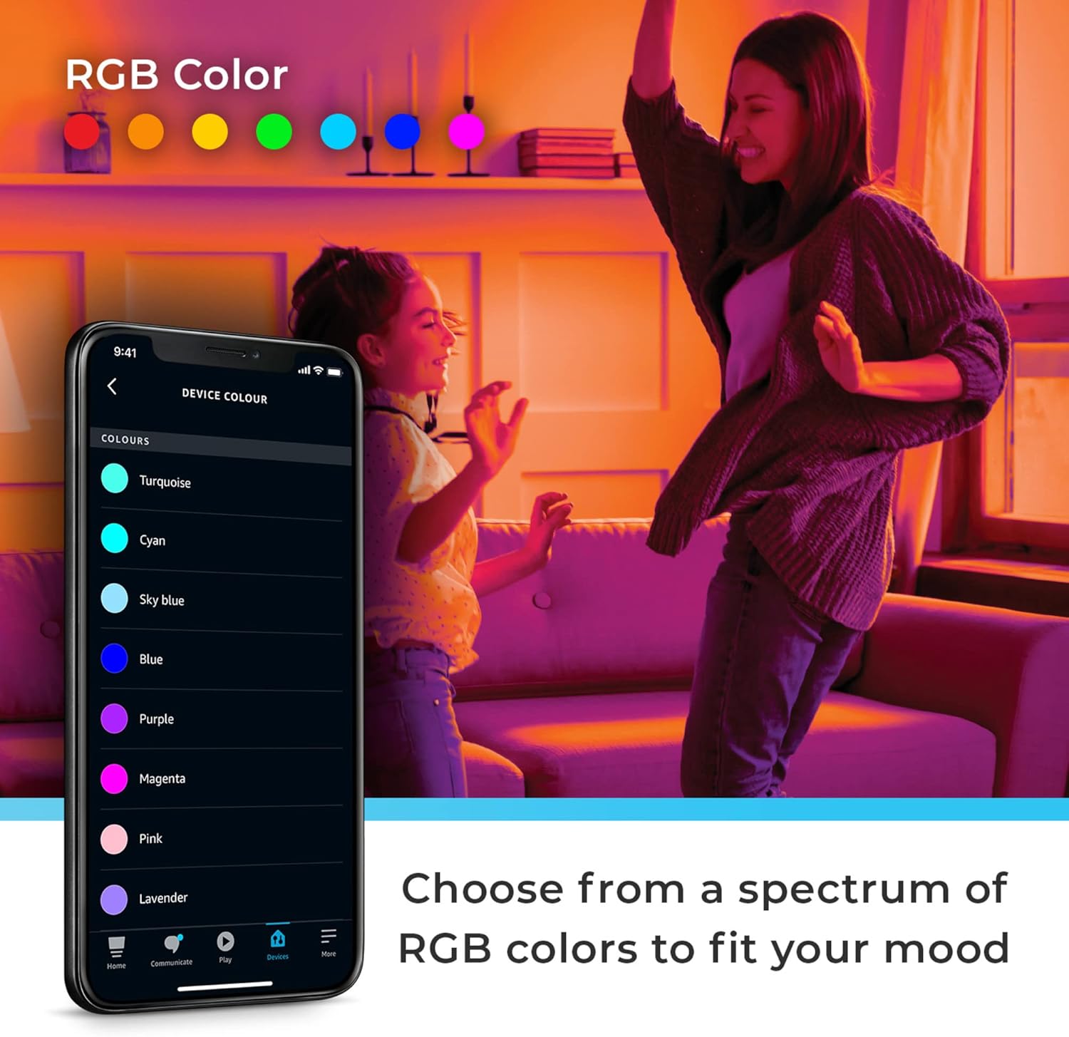 Globe Electric 50589 Color-Changing A19 LED Smart Light Bulb, 2.4 GHz Wi-Fi, 60W Equivalent 800LM, Works with Alexa Only, 1-Pack - Image 5