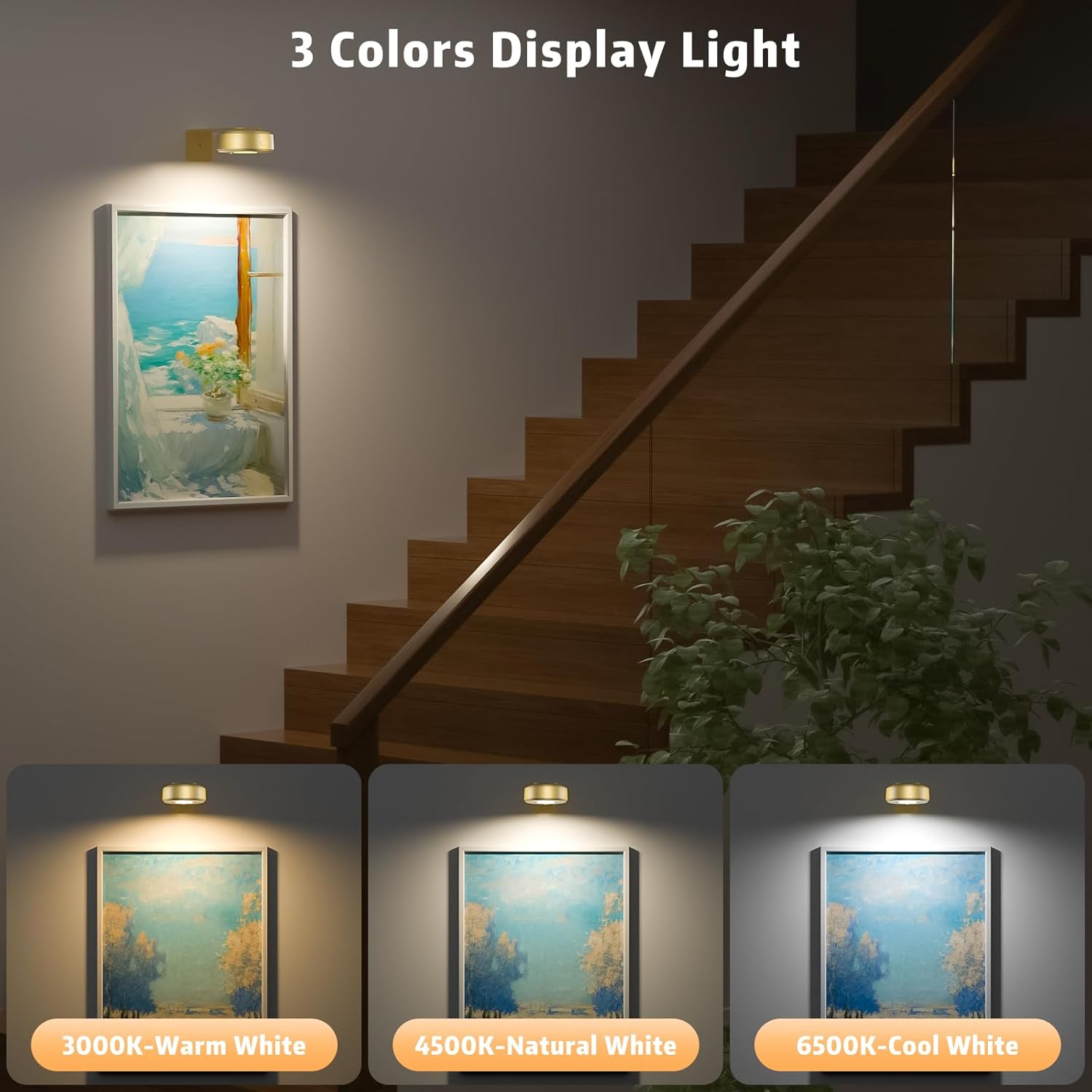 3 Pcs Picture Lights, Rechargeable Battery Operated Dimmable 3-Color Wall Light with Remote & Timer for Paintings, Artwork, Gallery, Wall Decor, Photo Frames - Image 5