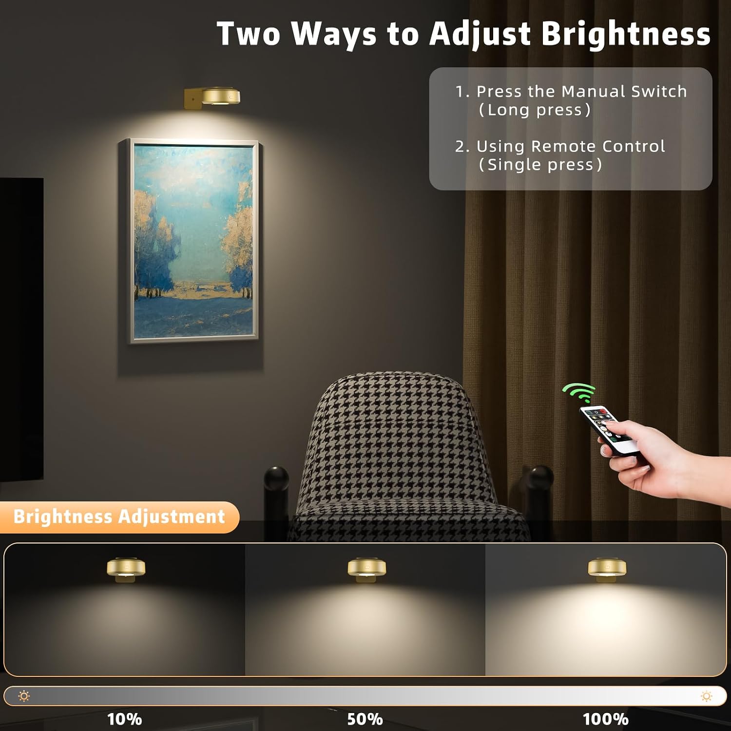 3 Pcs Picture Lights, Rechargeable Battery Operated Dimmable 3-Color Wall Light with Remote & Timer for Paintings, Artwork, Gallery, Wall Decor, Photo Frames - Image 6